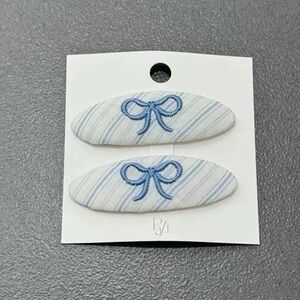 Blue and White Striped Hair Clips, Snap Clip Set for Girls